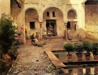 Manuel Garcia y Rodriguez - Figures In A Spanish Courtyard